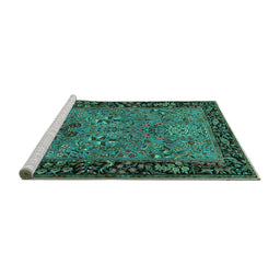 Sideview of Machine Washable Animal Turquoise Traditional Area Rugs, wshtr2195turq