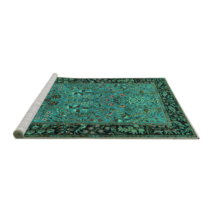 Sideview of Machine Washable Animal Turquoise Traditional Area Rugs, wshtr2195turq
