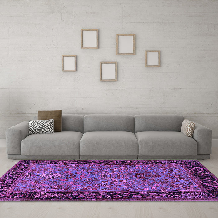 Machine Washable Animal Purple Traditional Area Rugs in a Living Room, wshtr2195pur