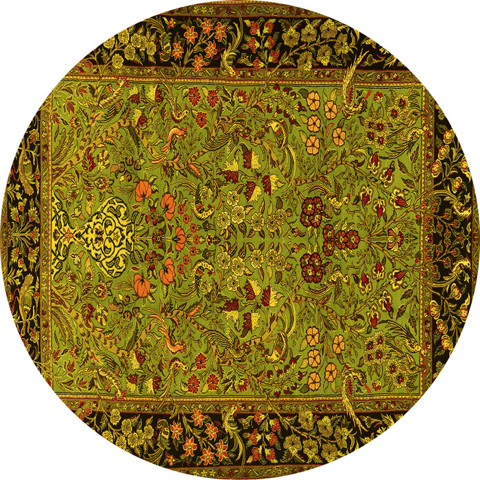 Round Machine Washable Animal Yellow Traditional Rug, wshtr2195yw