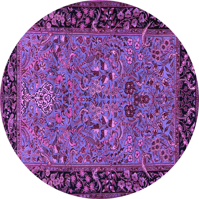 Round Machine Washable Animal Purple Traditional Area Rugs, wshtr2195pur