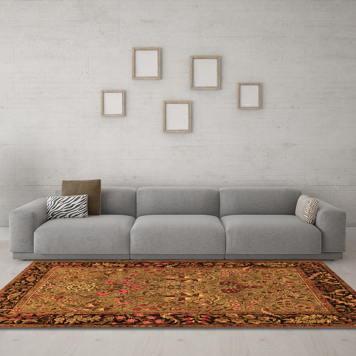 Machine Washable Animal Orange Traditional Area Rugs in a Living Room, wshtr2195org