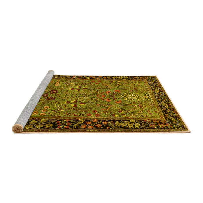 Sideview of Machine Washable Animal Yellow Traditional Rug, wshtr2195yw