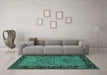 Machine Washable Animal Turquoise Traditional Area Rugs in a Living Room,, wshtr2195turq