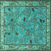 Square Machine Washable Animal Turquoise Traditional Area Rugs, wshtr2196turq