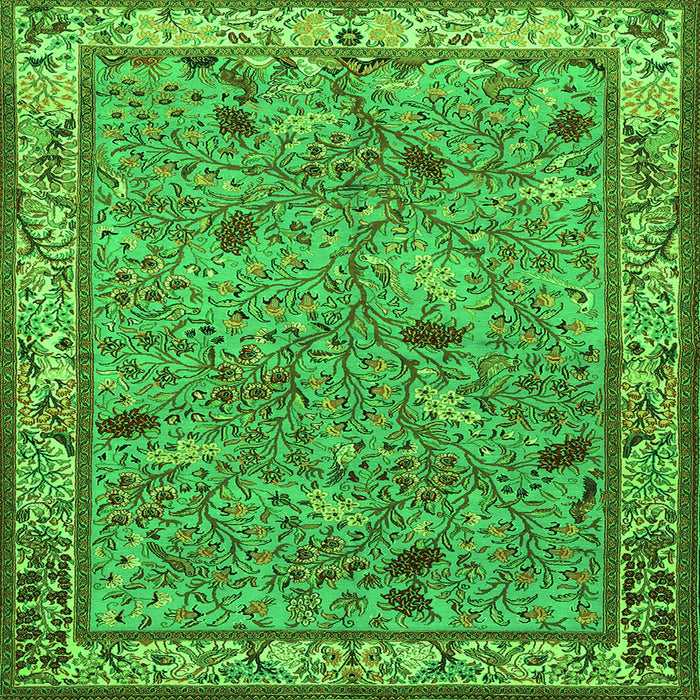 Round Machine Washable Animal Green Traditional Area Rugs, wshtr2196grn