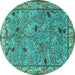 Round Machine Washable Animal Turquoise Traditional Area Rugs, wshtr2196turq