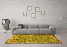 Machine Washable Animal Yellow Traditional Rug in a Living Room, wshtr2196yw