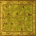 Square Animal Yellow Traditional Rug, tr2196yw