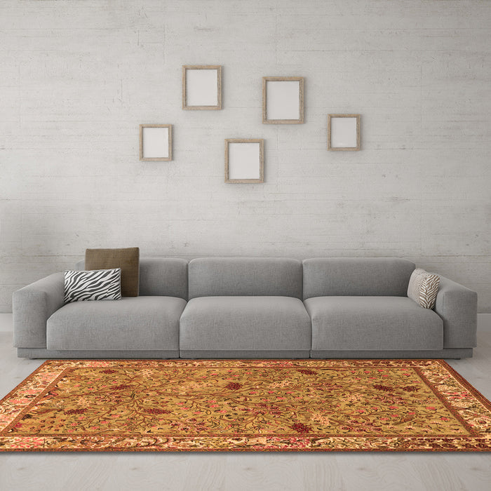 Machine Washable Animal Orange Traditional Area Rugs in a Living Room, wshtr2196org