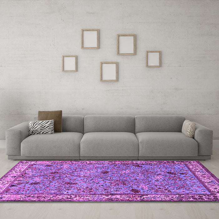 Machine Washable Animal Purple Traditional Area Rugs in a Living Room, wshtr2196pur