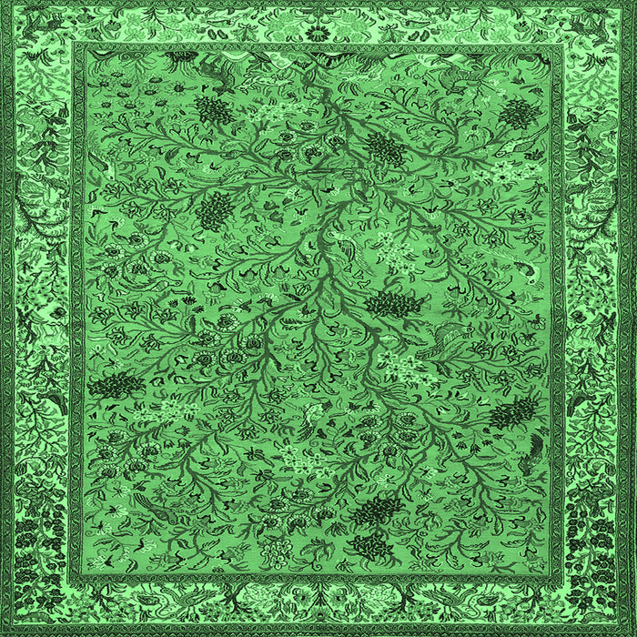 Square Machine Washable Animal Emerald Green Traditional Area Rugs, wshtr2196emgrn