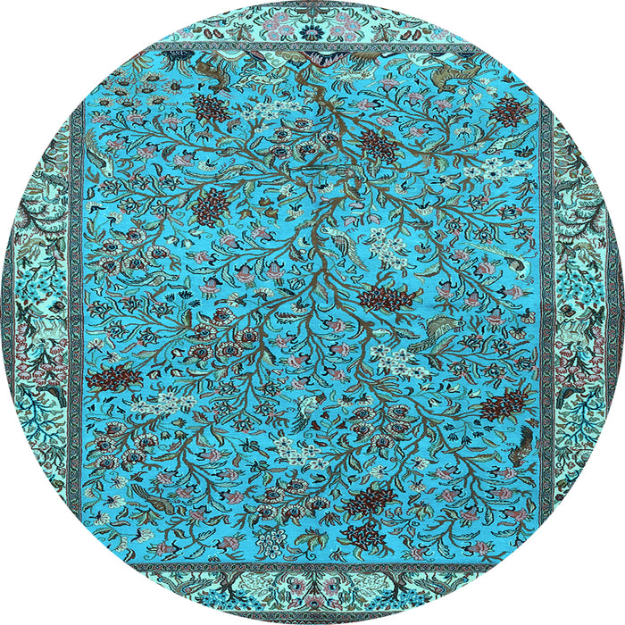 Round Machine Washable Animal Light Blue Traditional Rug, wshtr2196lblu