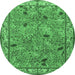 Round Machine Washable Animal Emerald Green Traditional Area Rugs, wshtr2196emgrn