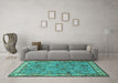 Machine Washable Animal Turquoise Traditional Area Rugs in a Living Room,, wshtr2196turq