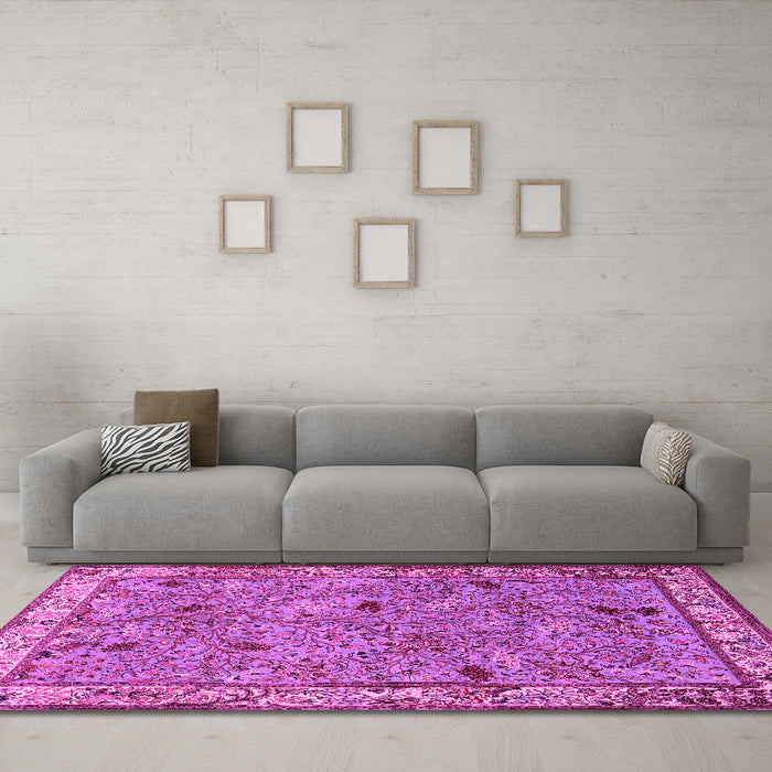 Machine Washable Animal Pink Traditional Rug in a Living Room, wshtr2196pnk