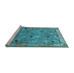 Sideview of Machine Washable Animal Light Blue Traditional Rug, wshtr2196lblu