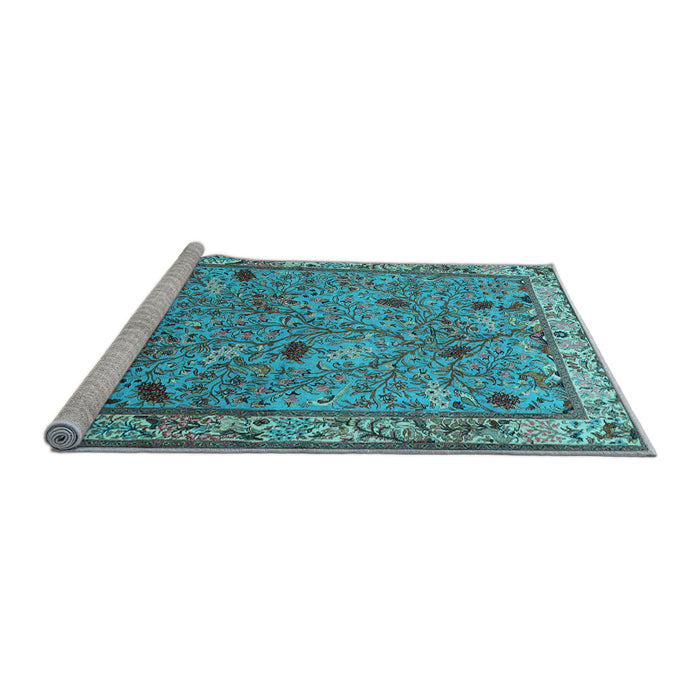Sideview of Machine Washable Animal Light Blue Traditional Rug, wshtr2196lblu