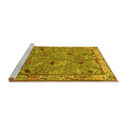 Sideview of Machine Washable Animal Yellow Traditional Rug, wshtr2196yw
