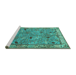 Sideview of Machine Washable Animal Turquoise Traditional Area Rugs, wshtr2196turq