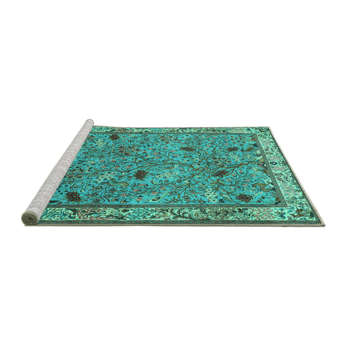 Sideview of Machine Washable Animal Turquoise Traditional Area Rugs, wshtr2196turq