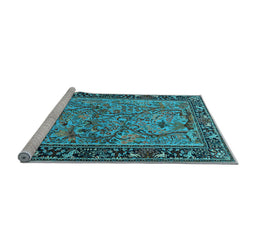Sideview of Machine Washable Animal Light Blue Traditional Rug, wshtr2197lblu
