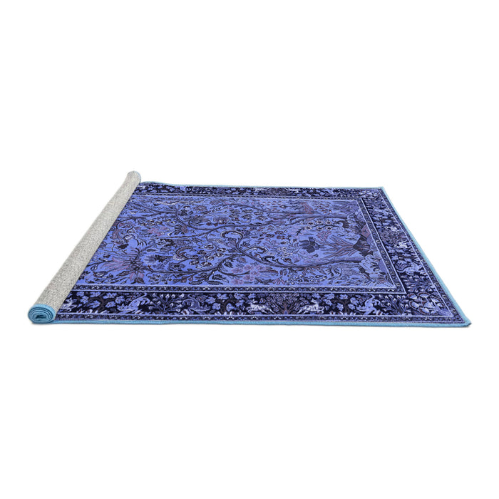 Sideview of Machine Washable Animal Blue Traditional Rug, wshtr2197blu