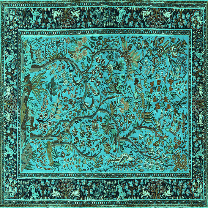 Square Machine Washable Animal Turquoise Traditional Area Rugs, wshtr2197turq