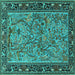 Square Machine Washable Animal Turquoise Traditional Area Rugs, wshtr2197turq