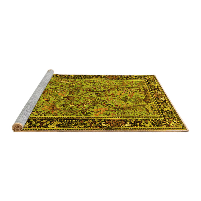 Sideview of Machine Washable Animal Yellow Traditional Rug, wshtr2197yw
