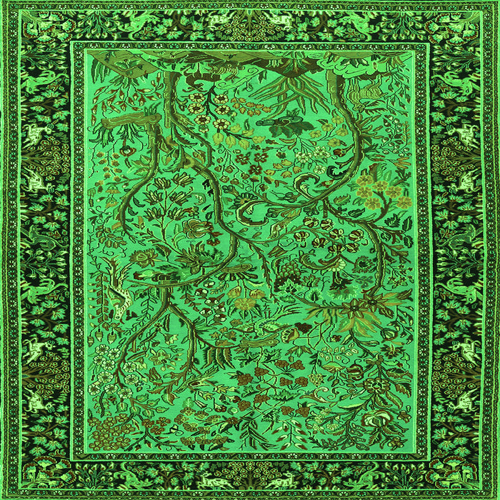 Serging Thickness of Animal Green Traditional Rug, tr2197grn