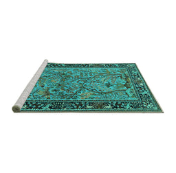 Sideview of Machine Washable Animal Turquoise Traditional Area Rugs, wshtr2197turq