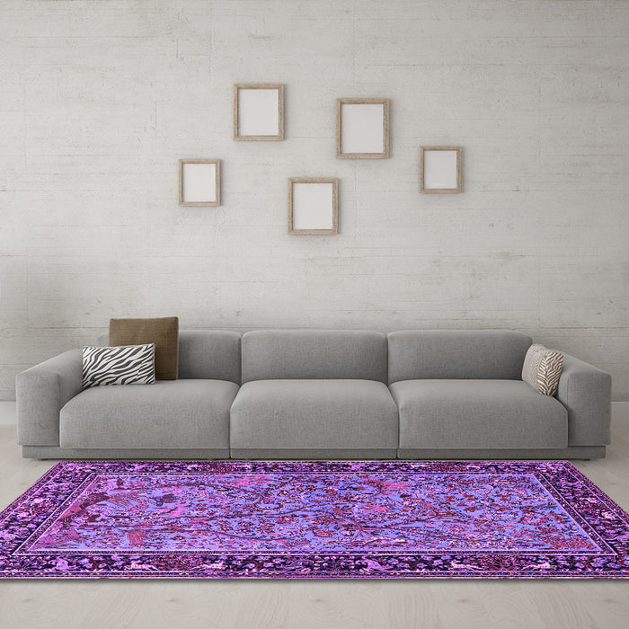 Machine Washable Animal Purple Traditional Area Rugs in a Living Room, wshtr2197pur