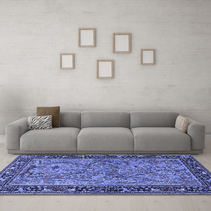 Machine Washable Animal Blue Traditional Rug in a Living Room, wshtr2197blu
