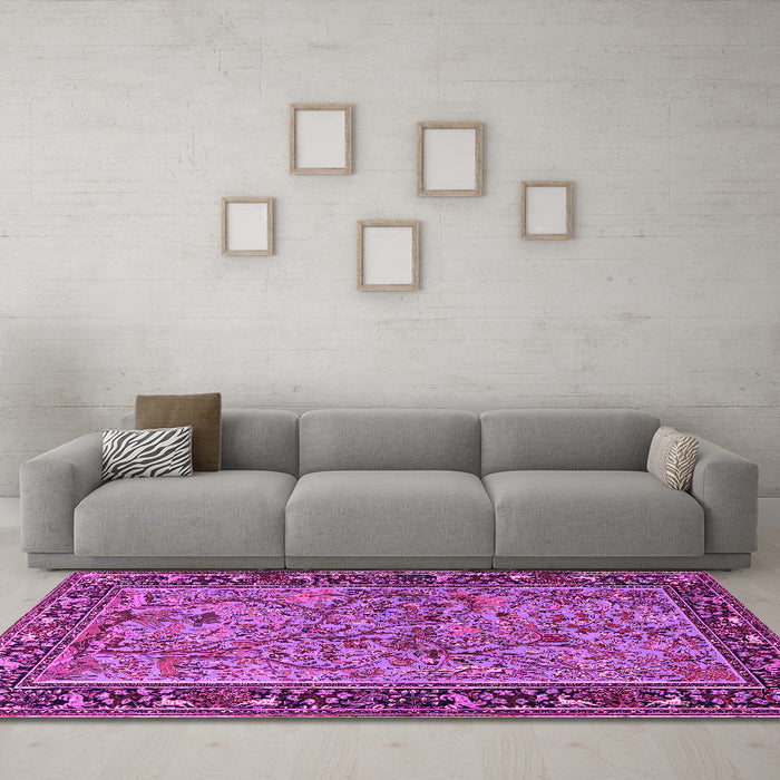 Machine Washable Animal Pink Traditional Rug in a Living Room, wshtr2197pnk