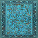 Square Machine Washable Animal Light Blue Traditional Rug, wshtr2197lblu