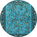 Round Machine Washable Animal Light Blue Traditional Rug, wshtr2197lblu