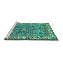 Sideview of Machine Washable Animal Turquoise Traditional Area Rugs, wshtr2198turq