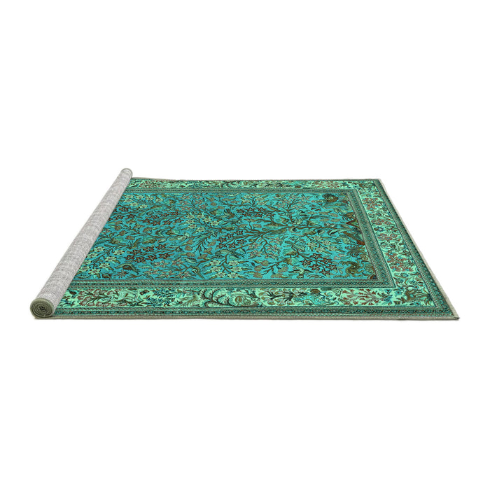 Sideview of Machine Washable Animal Turquoise Traditional Area Rugs, wshtr2198turq