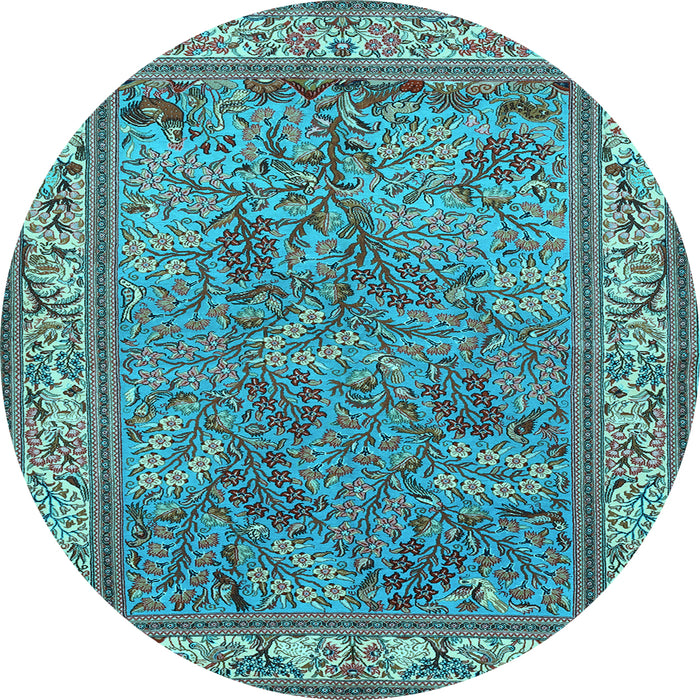 Round Animal Light Blue Traditional Rug, tr2198lblu