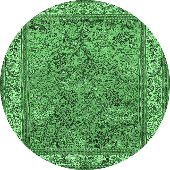 Round Machine Washable Animal Emerald Green Traditional Area Rugs, wshtr2198emgrn