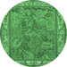 Round Machine Washable Animal Emerald Green Traditional Area Rugs, wshtr2198emgrn