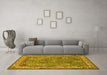 Machine Washable Animal Yellow Traditional Rug in a Living Room, wshtr2198yw