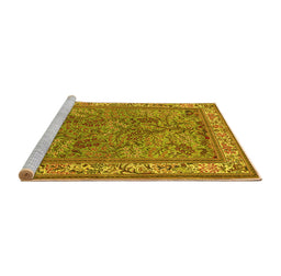 Sideview of Machine Washable Animal Yellow Traditional Rug, wshtr2198yw