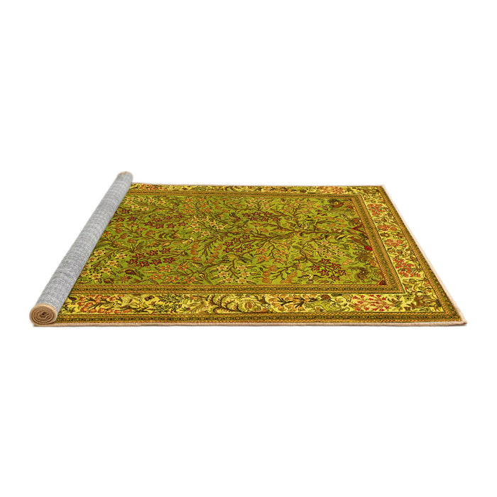 Sideview of Machine Washable Animal Yellow Traditional Rug, wshtr2198yw