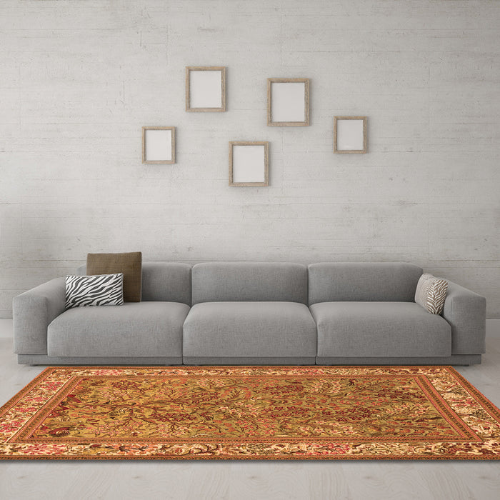 Machine Washable Animal Orange Traditional Area Rugs in a Living Room, wshtr2198org