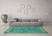 Machine Washable Animal Turquoise Traditional Area Rugs in a Living Room,, wshtr2198turq