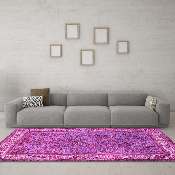 Machine Washable Animal Pink Traditional Rug in a Living Room, wshtr2198pnk