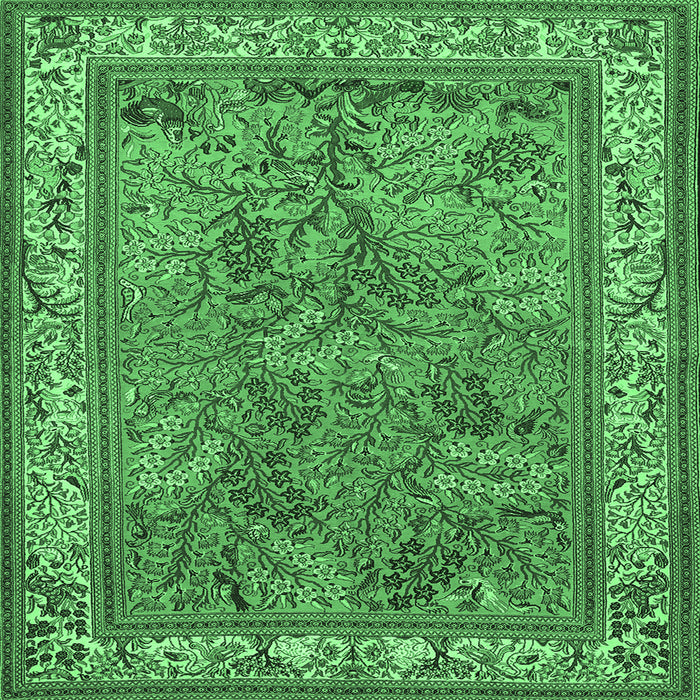 Square Animal Emerald Green Traditional Rug, tr2198emgrn
