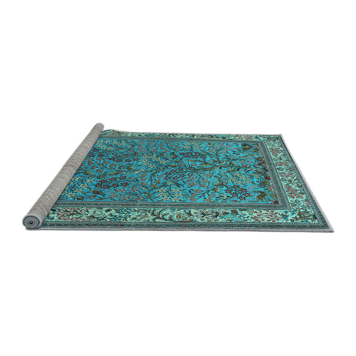 Sideview of Machine Washable Animal Light Blue Traditional Rug, wshtr2198lblu